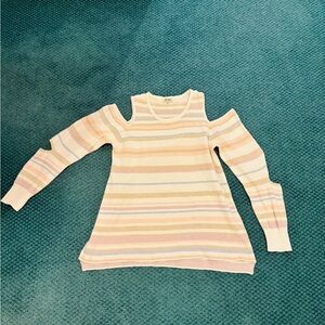 SOGI Striped Cold Shoulder Sweater, Size Medium